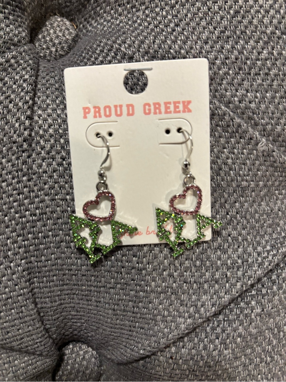 Pink Heart & Green Alpha Kappa Alpha stone Earrings